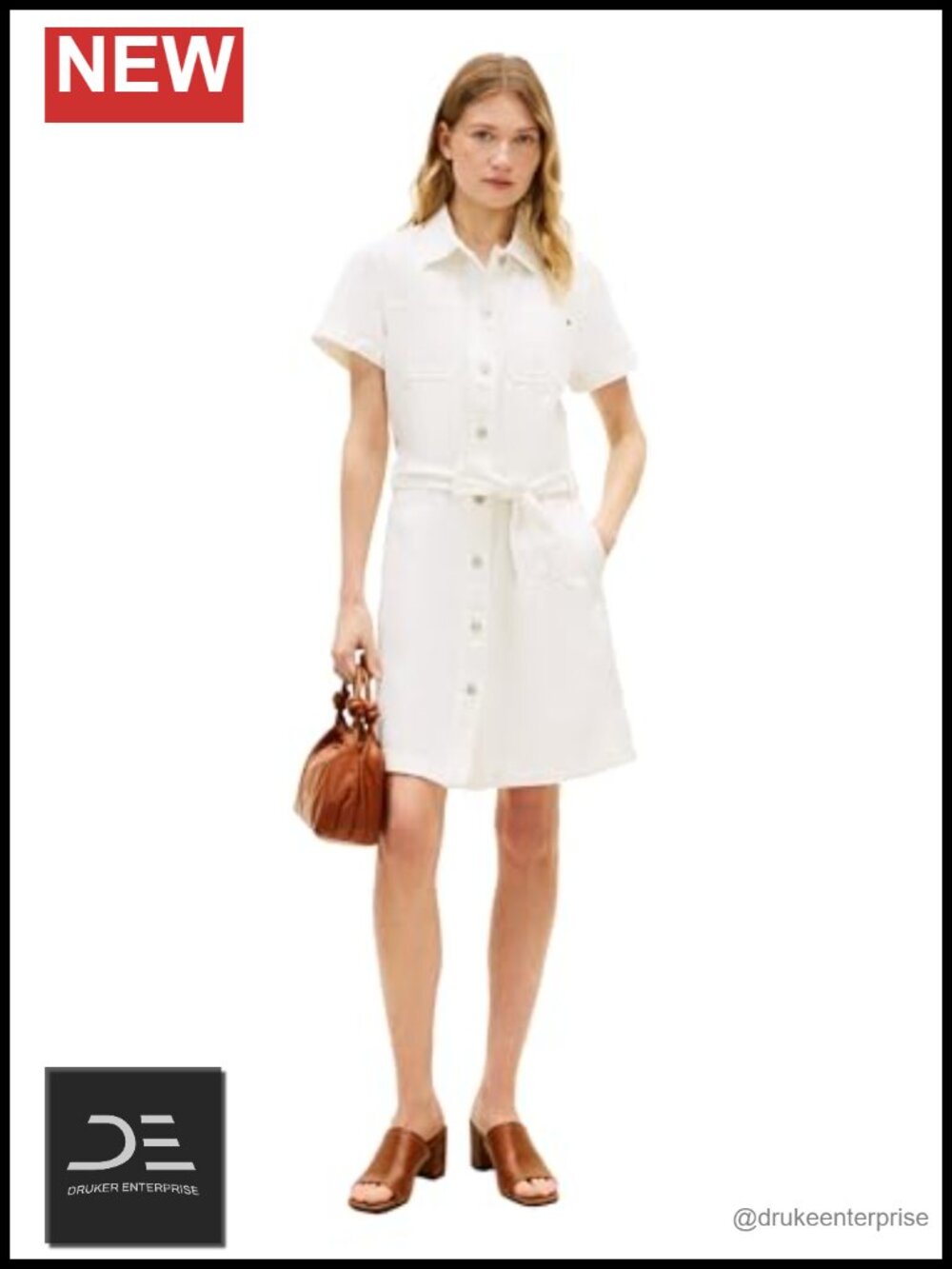 Cotton Denim Shirt Dress with Waist Tie Detail